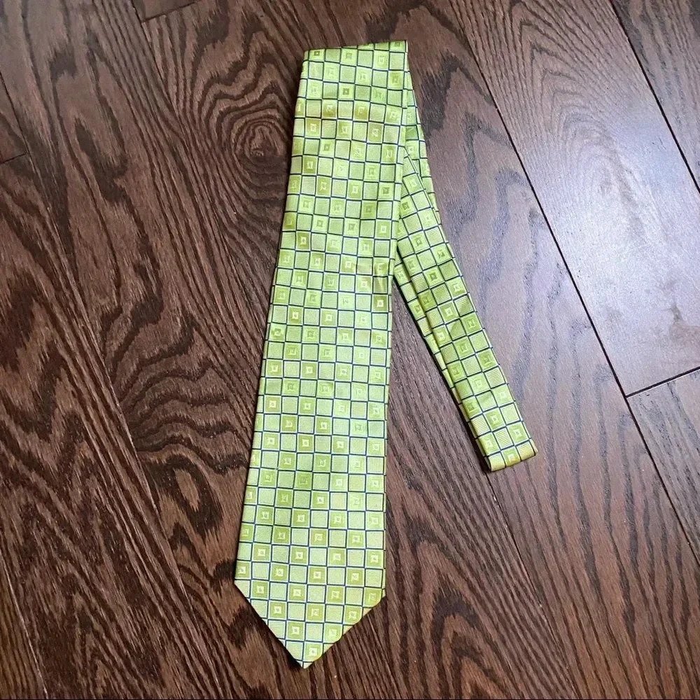 IZOD Silk Tiled Lime Green Checkered Colorful Neon Tie